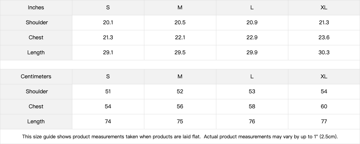 Signal Lost | Long Sleeve size chart